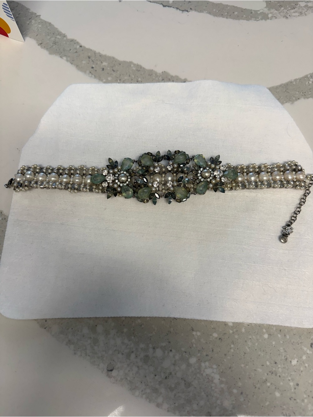 100% Authentic Chanel Vintage Pearl and Blue Crystal Floral Choker necklace